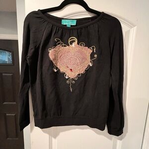 ~Weekend Workshop~ Black Long Sleeve Top with Embroidered Heart Design